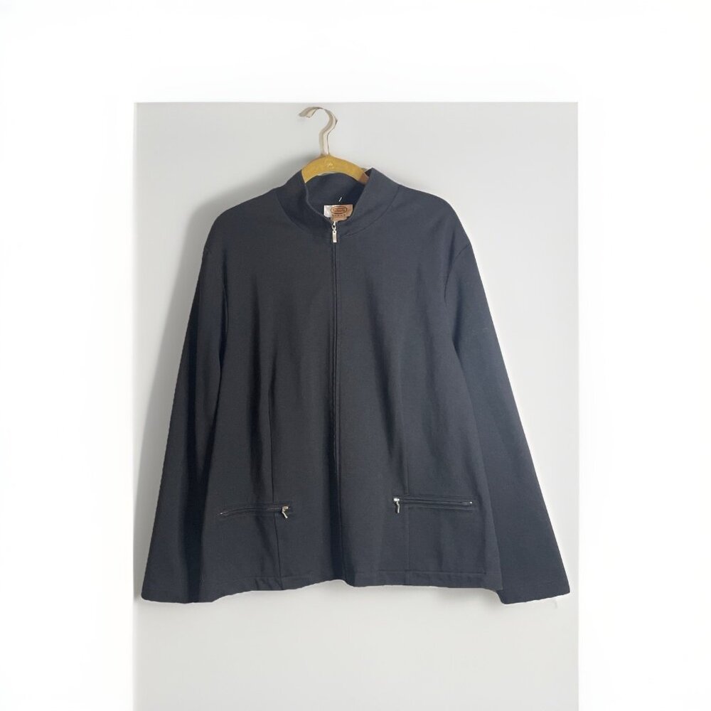 Talbots Black Mock Neck Cotton Blend Zipper Pocketed Long Sleeve Jacket Size 3X